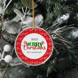 Ornement En Métal Joyeux Noël rouge et vert