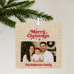 Ornement En Métal Joyeux Noël rouge photo burlap beige