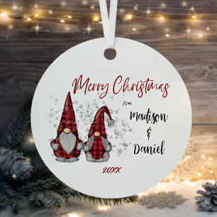 Ornement En Métal Joyeux Noël Rustique Gnomes dans Red Buffalo Plaid