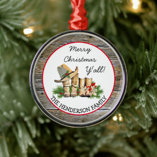 Ornement En Métal Joyeux Noël Y'all Country et Western Rustic
