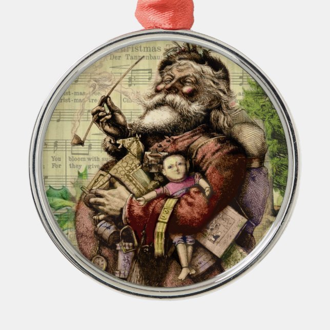 Ornement En Métal Joyeux Père Noël et arbre de Noël (Devant)