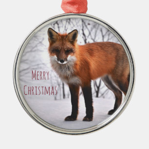 Ornement En Métal Joyeux Renard d'hiver de Noël en neige