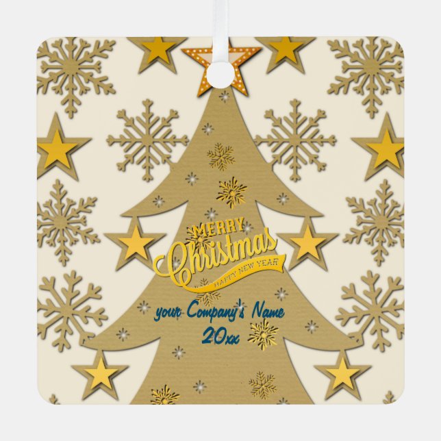 Ornement En Métal Joyeux sapin de Noël, flocon de neige et silhouett (Recto)