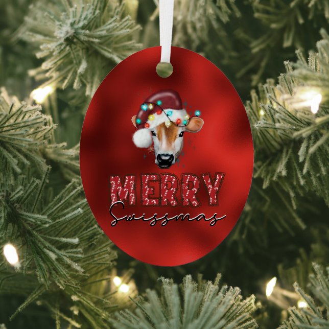 Ornement En Métal Joyeux Swissmas. Funny vache de Noël suisse (Insitu)