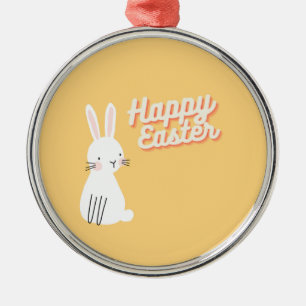 Ornement En Métal Joyeux texte de Pâques avec lapin orange