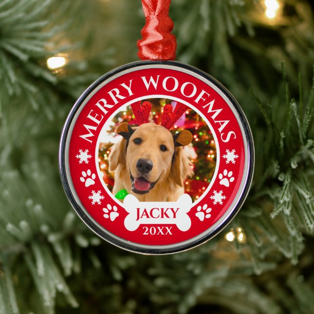 Ornement En Métal Joyeux Woofmas Noël Personnalisé Animaux de Compag (Arbre)