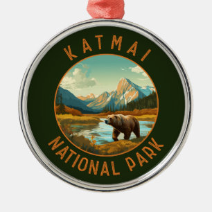 Ornement En Métal Katmai Parc National Ours Retro Cercle Distressé