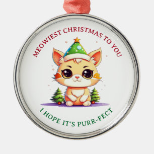 Ornement En Métal Kawaii Christmas Kitten Pun chat de vacances