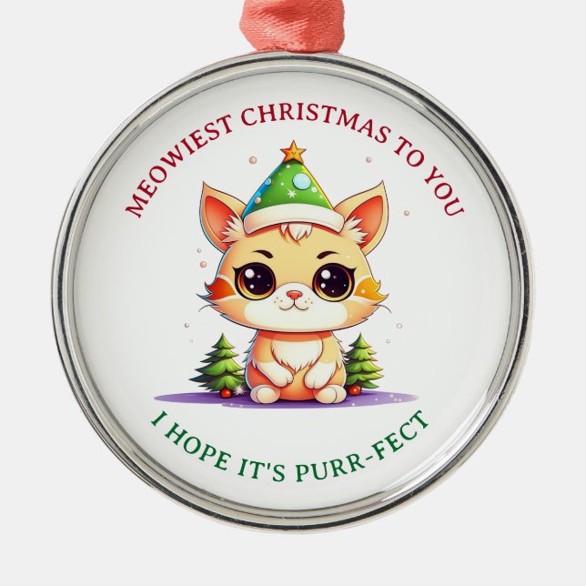 Ornement En Métal Kawaii Christmas Kitten Pun chat de vacances (Devant)