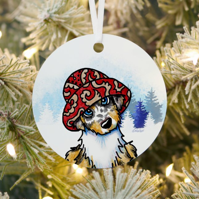 Ornement En Métal KiniArt Australian Shepherd Ornament (Insitu)