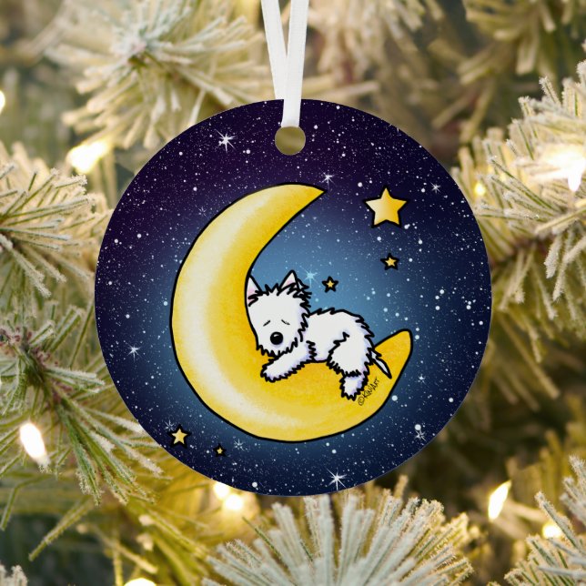 Ornement En Métal KiniArt Westie Lunar Love Ornament (Insitu)