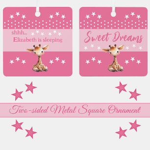 Ornement En Métal La petite girafe shhh ajouter nom dormir rose