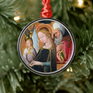 Ornement En Métal La Vierge à l'Enfant avec Saint Joseph Rond