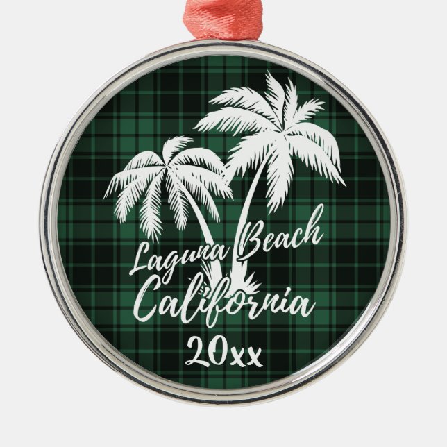 Ornement En Métal Laguna Beach California Palm Tree Green Plaid (Devant)