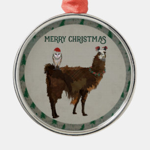 ORNEMENT EN MÉTAL LAMA ET HIBOU DE JOYEUX NOËL