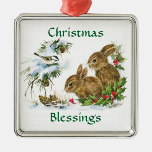 Ornement En Métal Lapins vintages de bénédictions de Noël