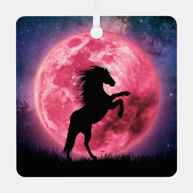 Ornement En Métal Le cheval et la lune rose Metal Ornament (Front)