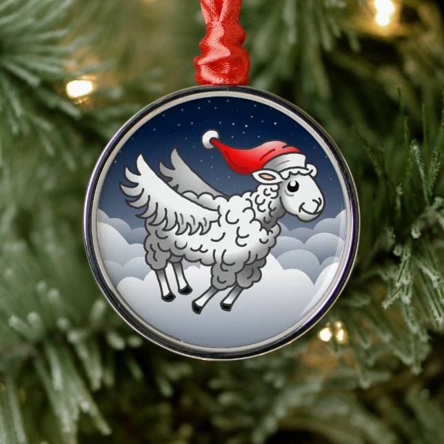 Ornement En Métal Le Père Noël vole des moutons de Noël (Arbre)