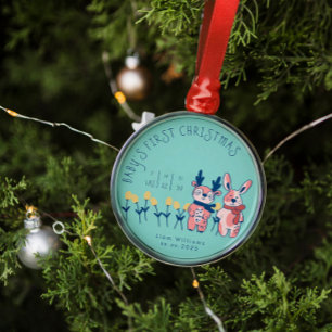 Ornement En Métal Le premier Noël de bébé avec de mignons amis renne