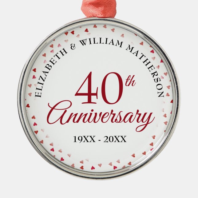 Ornement En Métal Les Coeurs de rubis du 40e anniversaire (Devant)