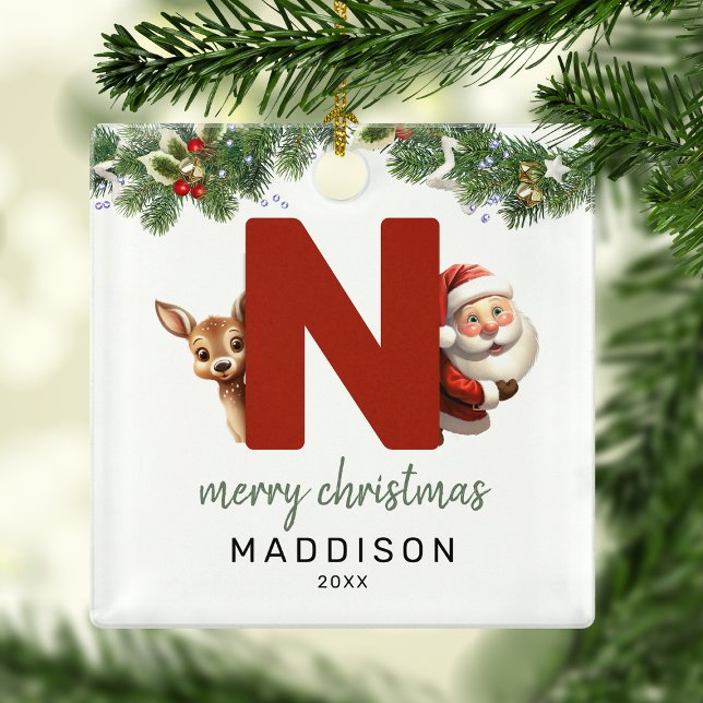 Ornement En Métal Lettre enfant N Monogramme Arbre de Noël (Créateur téléchargé)
