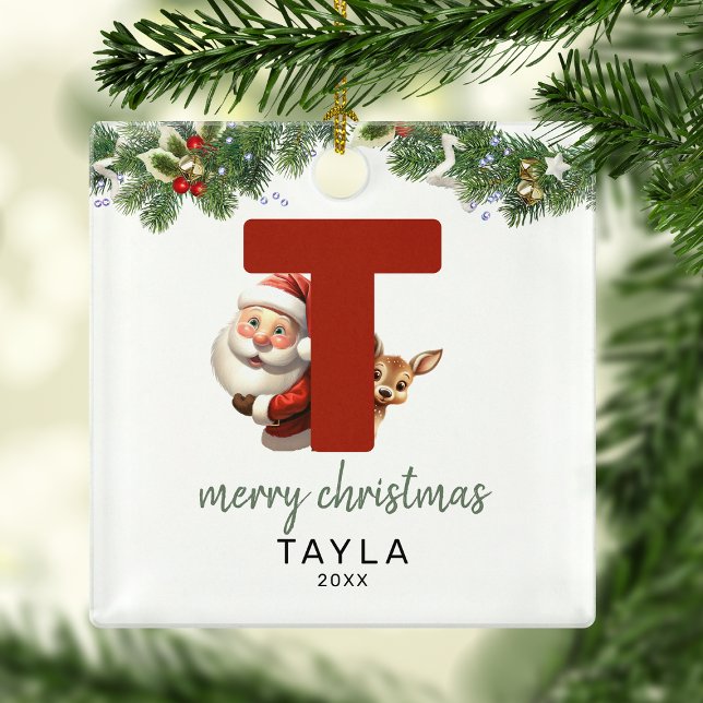 Ornement En Métal Lettre enfant T Monogramme Arbre de Noël (Créateur téléchargé)