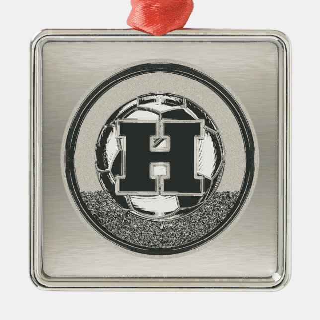 Ornement En Métal Lettre H de monogramme du football de médaille (Devant)