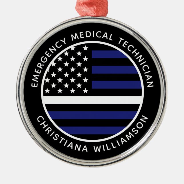 Ornement En Métal Ligne blanche mince personnalisée USA Drapeau EMS  (Devant)