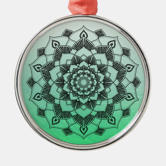 Ornement En Métal Lime Green Mandala Abstrait Beau Noël (Devant)