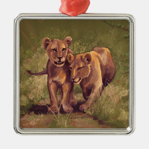 Ornement En Métal Lion Cubs
