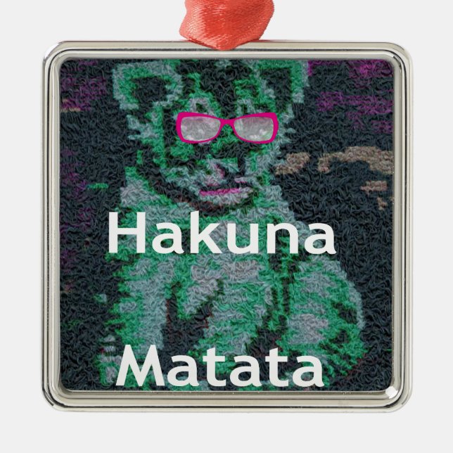 Ornement En Métal Lion vert avec lunettes roses "Hakuna Matata" Art (Devant)