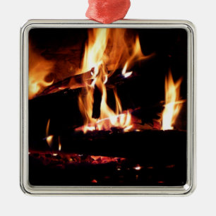 Ornement En Métal Logs dans la cheminée Photographie de feu chaud