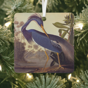 Ornement En Métal Lousiana Heron en gris, vert et bleu par Audubon