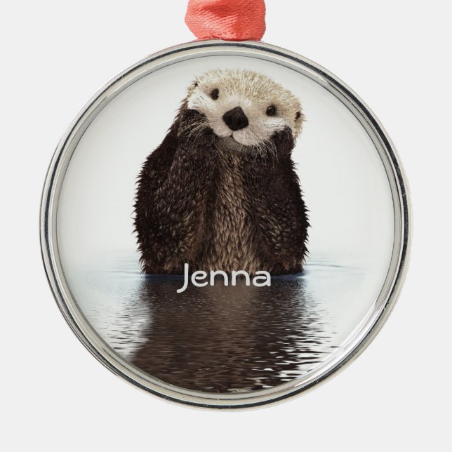 Ornement En Métal Loutre velue mignonne dans l'eau avec le nom (Devant)