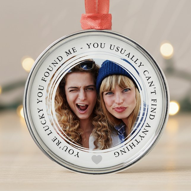 Ornement En Métal Lucky You Me Trouve Love Couple Anniversaire Photo (Créateur téléchargé)