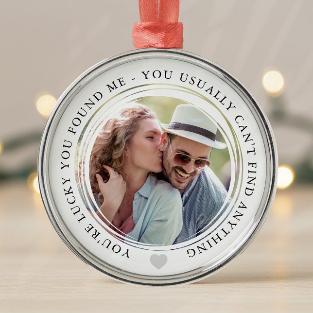 Ornement En Métal Lucky You Me Trouve Love Couple Anniversaire Photo (Créateur téléchargé)