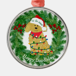 Ornement En Métal Lumières de Noël personnalisées Goldendoodle