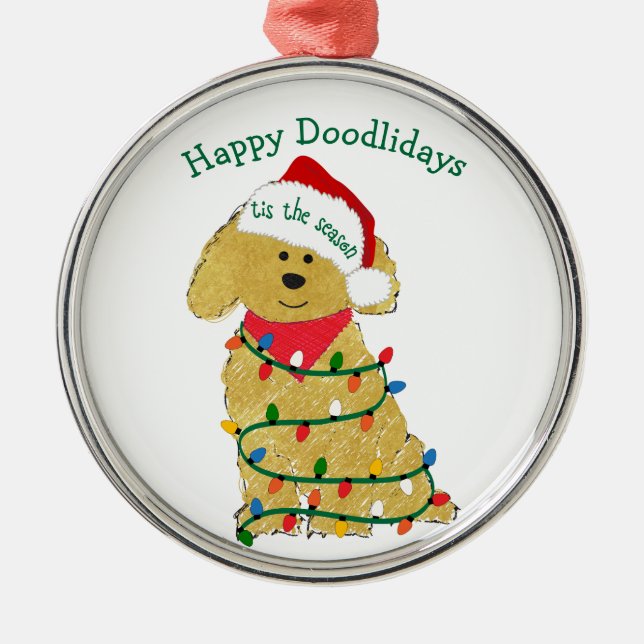 Ornement En Métal Lumières de Noël personnalisées Goldendoodle (Devant)