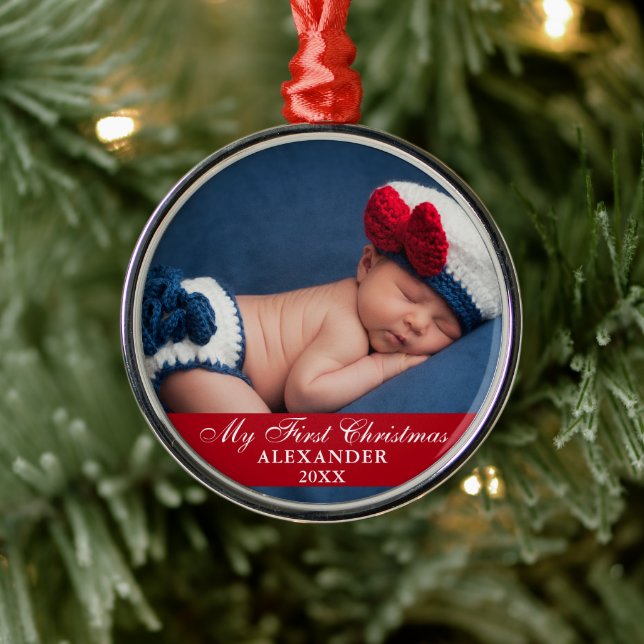 Ornement En Métal Ma première photo de bébé de Noël Rouge (Arbre)