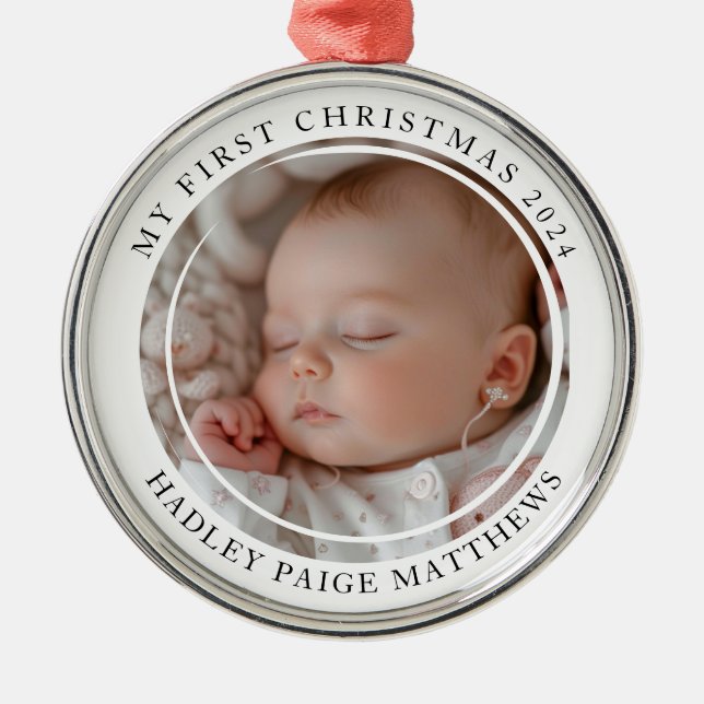 Ornement En Métal Ma première photo de bébé personnalisée de Noël (Devant)