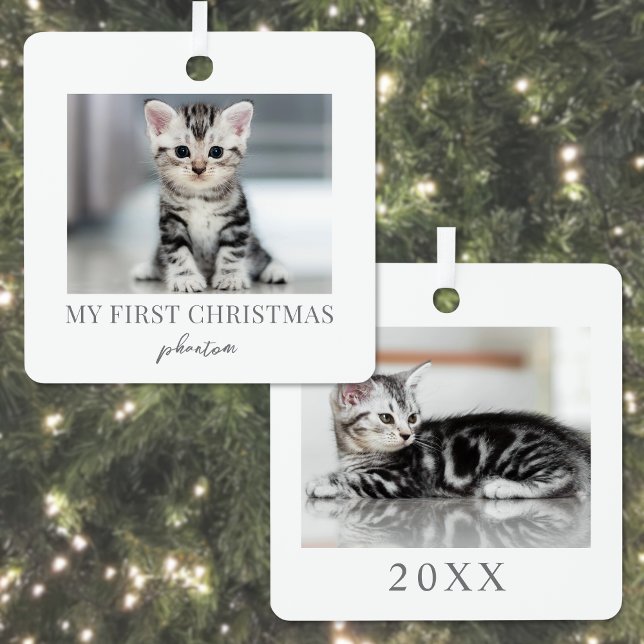 Ornement En Métal Ma première photo de chat pour animaux de Noël (My First Christmas Pet Cat Photo Metal Ornament)