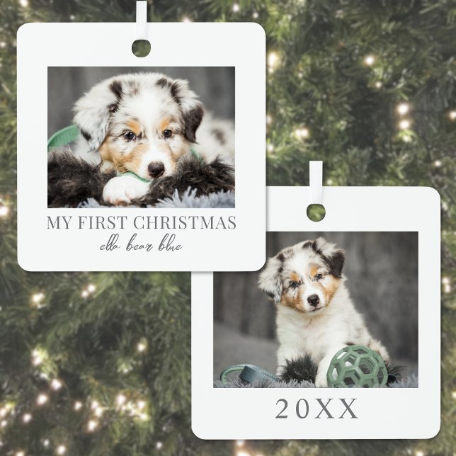Ornement En Métal Ma première photo de chien animal de compagnie de  (My First Christmas Pet Dog Photo Metal Ornament )