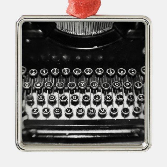 Ornement En Métal Machine à écrire noire et blanche (Devant)