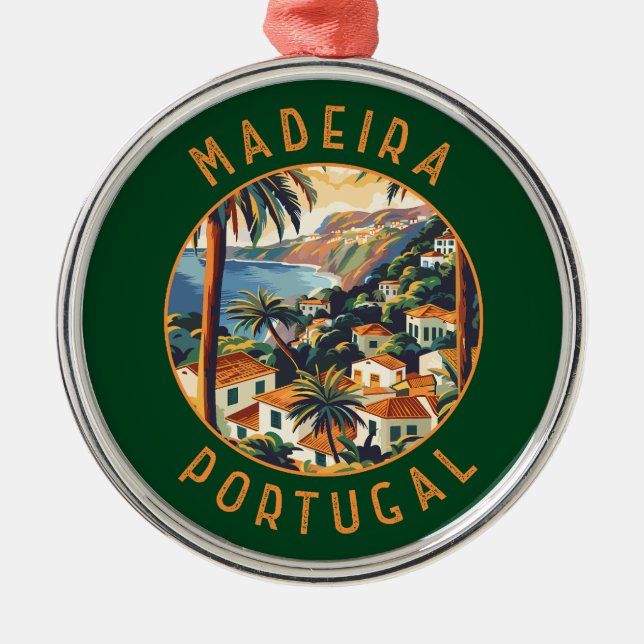 Ornement En Métal Madeira Portugal Cercle retro en détresse (Devant)
