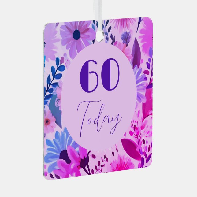Ornement En Métal Maman 60e Anniversaire Fleurs Roses, Bleues Et Vio (Avant droite)