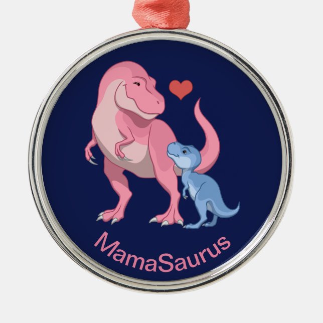 Ornement En Métal MamaSaurus T-Rex et bébé garçon Dinosaures (Devant)