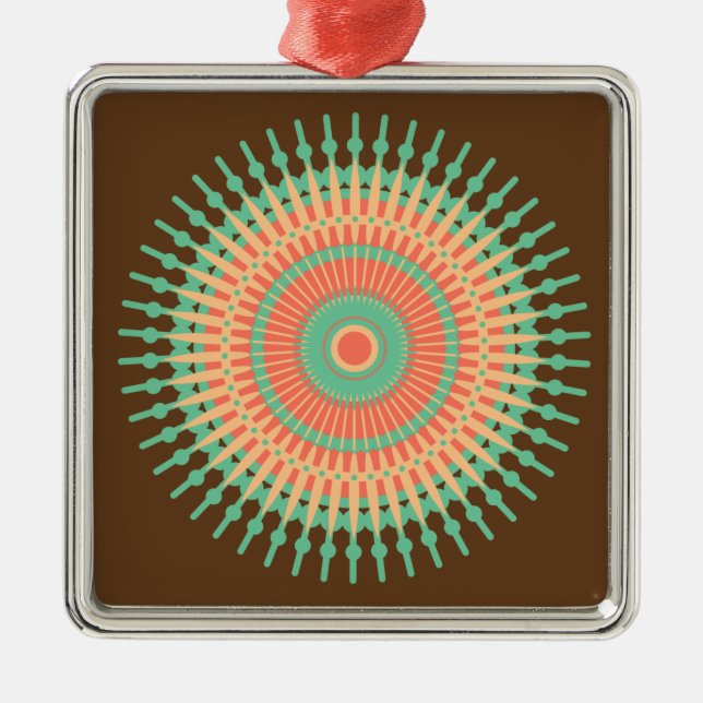 Ornement En Métal Mandala design vert, orange indienne (Devant)