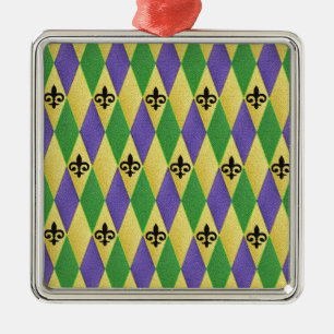 Ornement En Métal Mardi Gras Arlequin Fleur De Lis