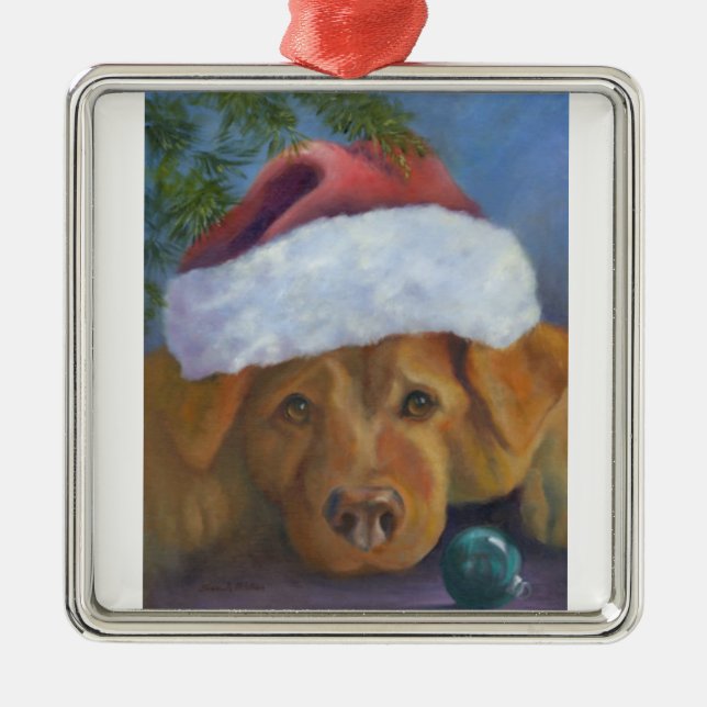 Ornement En Métal Mauvais Noël pour les Golden Retriever (Devant)