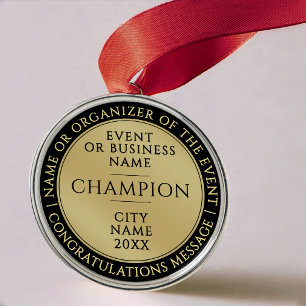Ornement En Métal Médaille de champion noir or moderne Prix d'affair